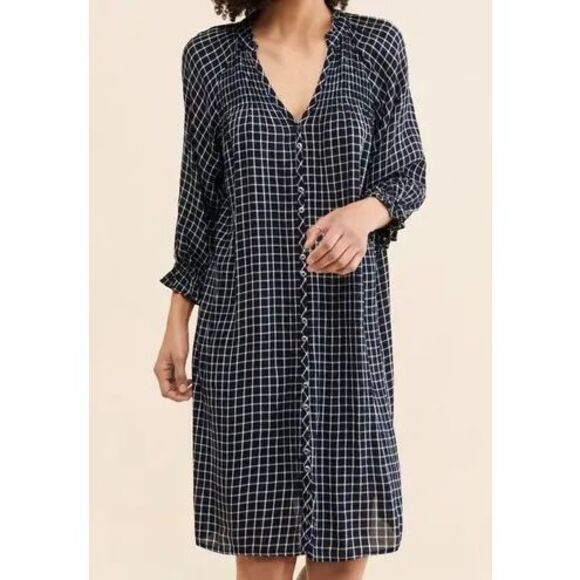 Maeve Sara Anthropologie Dress 3X Black Plaid 3/4 Sleeve Button front - Picture 1 of 8